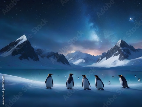 penguins family across a frigid Antarctic