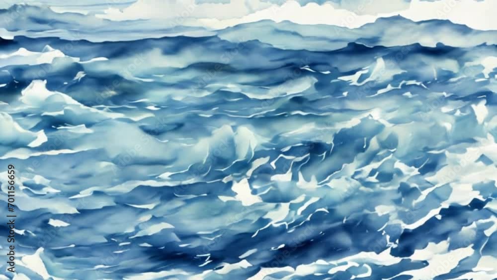 watercolor Blue waves in the ocean, motion watercolor Blue waves in the ocean, motion
