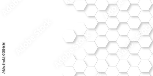 Seamless pattern with hexagonal white and gray technology line paper background. Hexagonal 3d vector grid tile and mosaic structure mess cell. white and gray hexagon honeycomb geometric copy space.