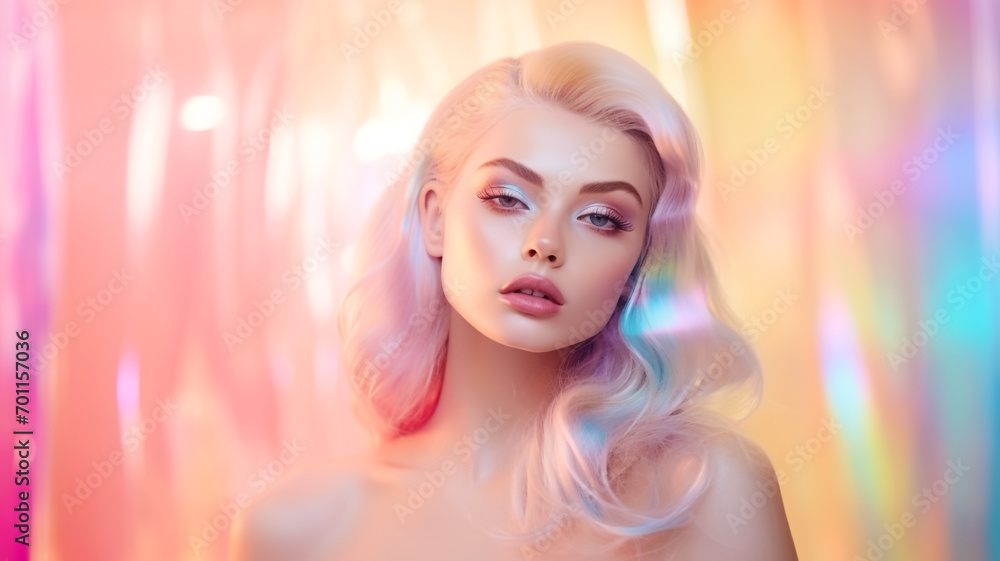 Fashion model in iridescent stylized scene Fashion model in iridescent stylized scene