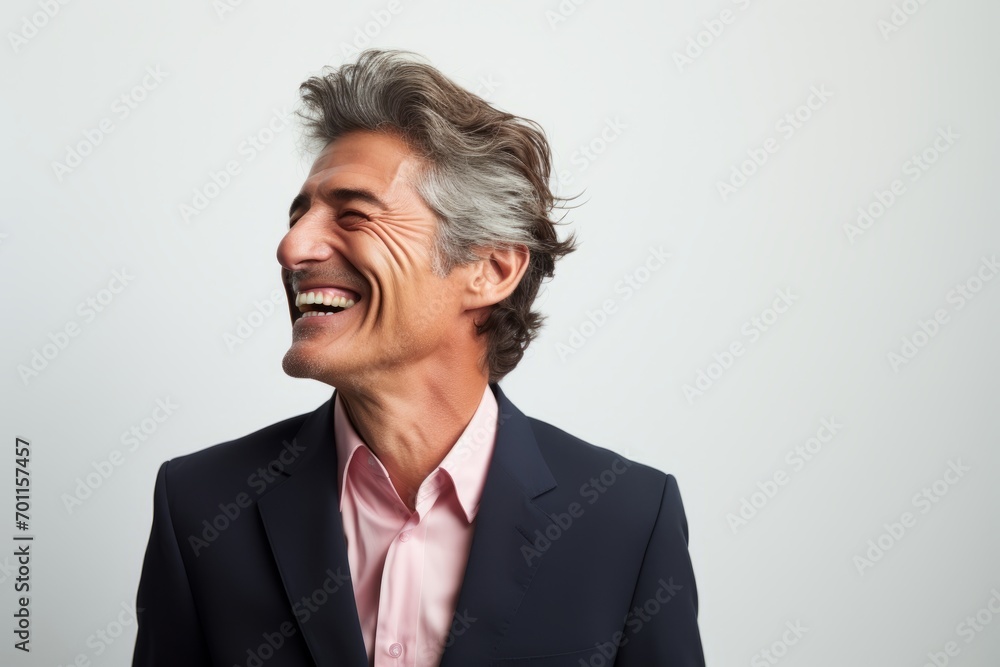 Portrait of happy senior man laughing. Isolated on grey background. Portrait of happy senior man laughing. Isolated on grey background.