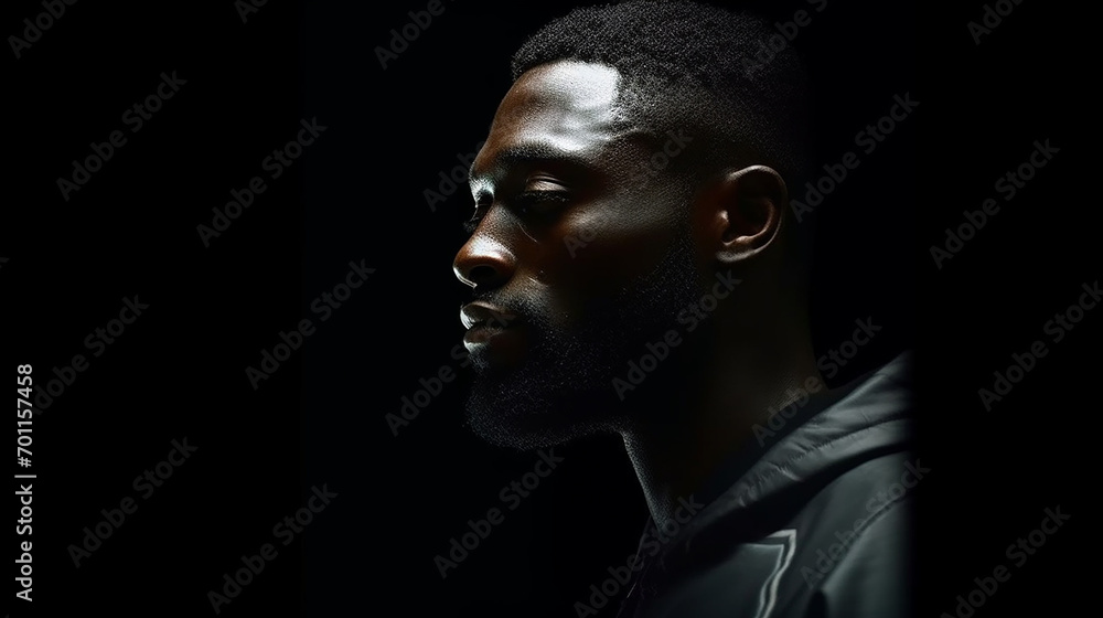 Black man photographed on a black background Black man photographed on a black background