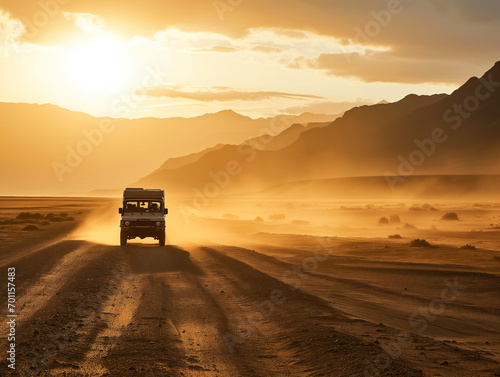 Experience a thrilling safari, extreme adventures, or a scientific mission in a barren desert. Witness majestic desert sunrises, rugged mountains, and rolling hills with marks of off-road vehicles