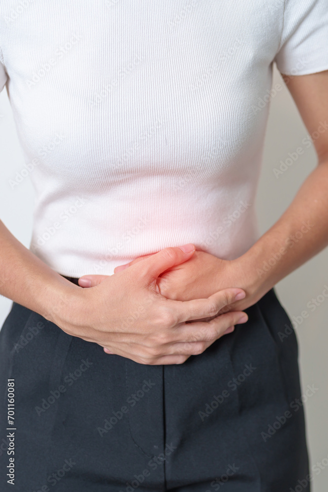 Woman having Stomach pain. Ovarian and Cervical cancer, Cervix disorder, Endometriosis, Hysterectomy, Uterine fibroids, Reproductive system, menstruation, diarrhea, digestive system and Pregnancy Woman having Stomach pain. Ovarian and Cervical cancer, Cervix disorder, Endometriosis, Hysterectomy, Uterine fibroids, Reproductive system, menstruation, diarrhea, digestive system and Pregnancy