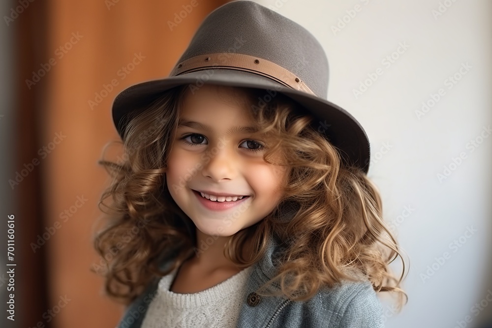 Portrait of a beautiful little girl with curly hair in a hat Portrait of a beautiful little girl with curly hair in a hat