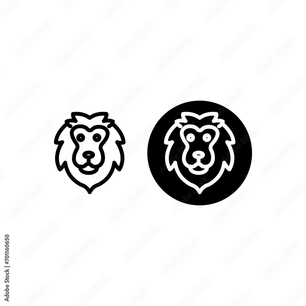 Fototapeta premium lion head icon design logo vector with line style and black fill isolated on white background. 