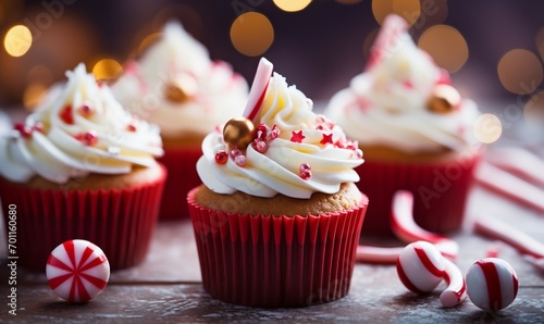 christmas candy cane cupcake with icing and sprinkles
