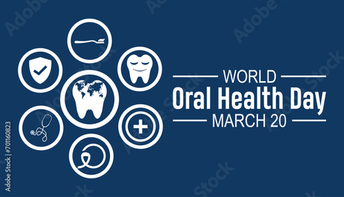 World Oral Health day is observed every year in March. Holiday, poster, card and background vector illustration design.
