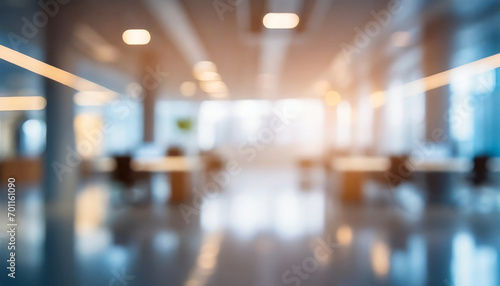 Blurred empty open space office. Abstract light bokeh at office interior background for design. photo