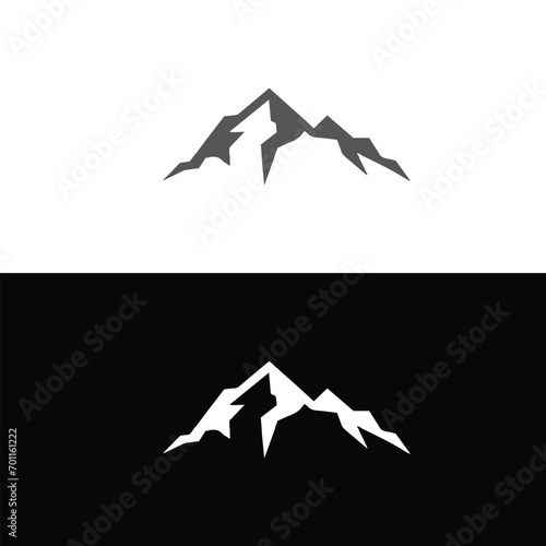 Mountain peak summit logo design. Outdoor hiking adventure icon set. Alpine wilderness travel symbol. Vector illustration.