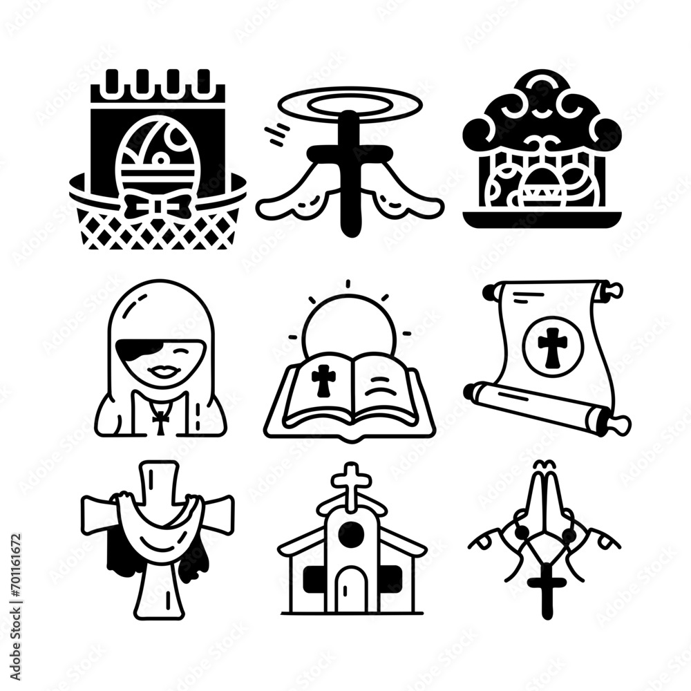 Fotografie Icon set Prasasti Paskah dan salib,