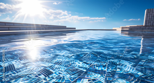 blue pool with sun lights photo