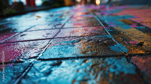Cerulean and Rose Hues: Paint-Splashed Sidewalk Art