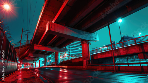 Crimson and Light Blue: Art-Laden Overpass