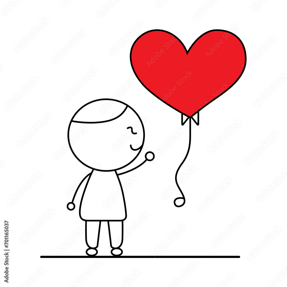 Cute child holding a heart balloon. Valentine's Day concept. Ready to apply to your design. Vector illustration. Cute child holding a heart balloon. Valentine's Day concept. Ready to apply to your design. Vector illustration.