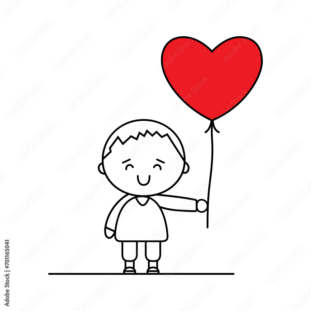 Cute child holding a heart balloon. Valentine's Day concept. Ready to apply to your design. Vector illustration. Cute child holding a heart balloon. Valentine's Day concept. Ready to apply to your design. Vector illustration.