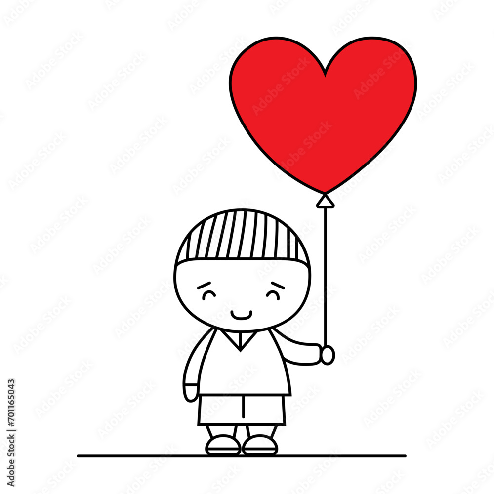 Cute child holding a heart balloon. Valentine's Day concept. Ready to apply to your design. Vector illustration. Cute child holding a heart balloon. Valentine's Day concept. Ready to apply to your design. Vector illustration.