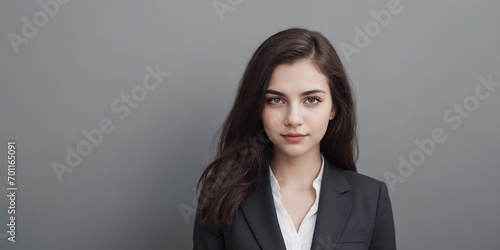 A young businesswoman against a gray background with copy space.