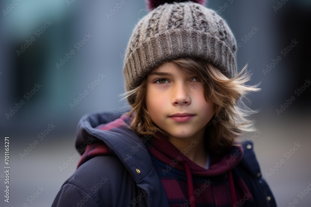 Portrait of a cute young boy in a hat and coat. Portrait of a cute young boy in a hat and coat.