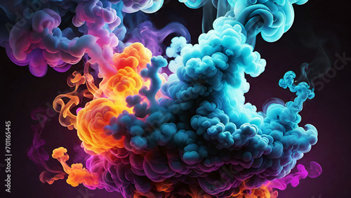 Colorful abstract smoke on black background photo