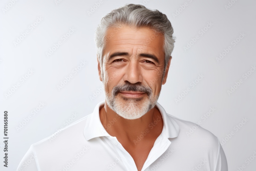 Waist up portrait of handsome mature man with grey hair and beard. Waist up portrait of handsome mature man with grey hair and beard.