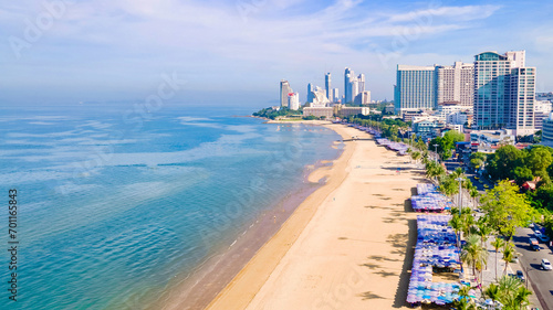 Fototapeta Naklejka Na Ścianę i Meble -  Pattaya Thailand, a view of the beach road with hotels and skycraper buildings