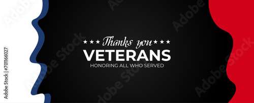 Veterans Day - Honoring All Who Served Poster. 11th of November. Usa Veterans Day celebration. American national holiday. stars, invitation, cover, flyer, backdrop, banner. vector illustration photo