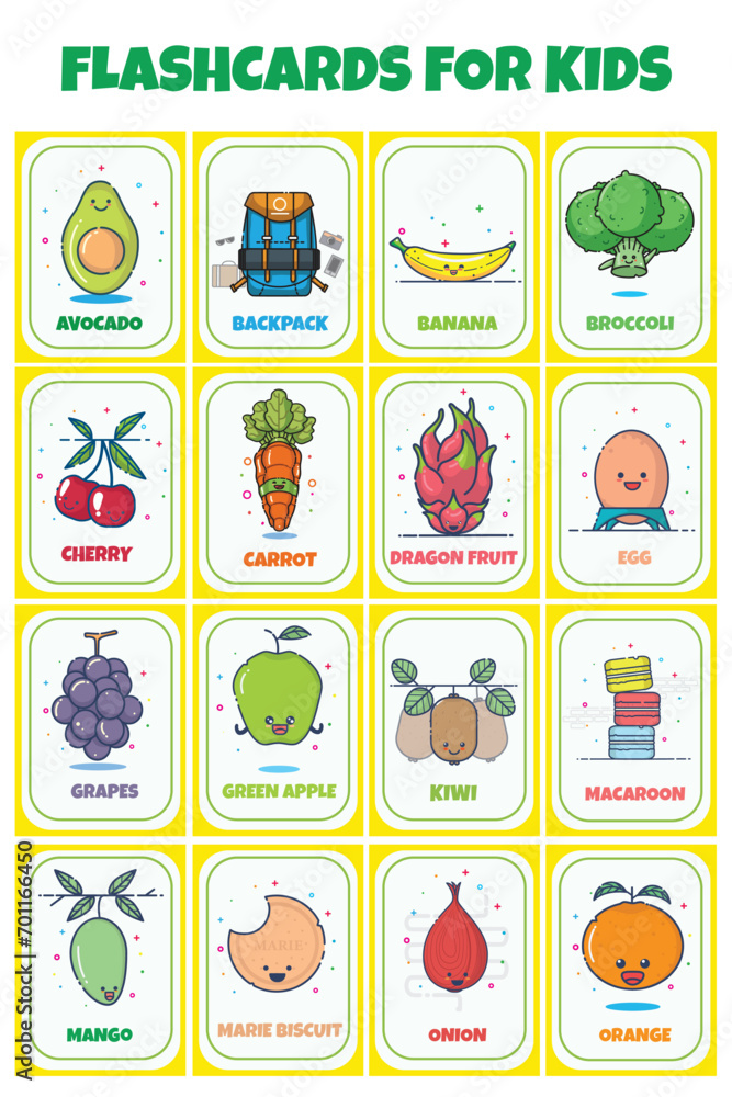 Cute flashcards for kids vector illustration Cute flashcards for kids vector illustration