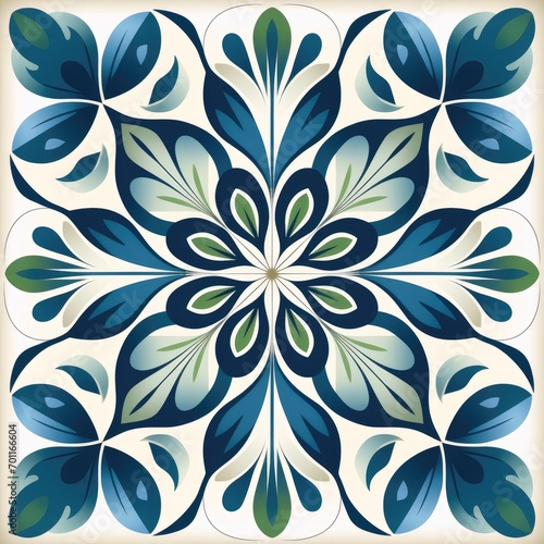 ceramic tile in talavera style with green floral ornament.Rustic green tile watercolor seamless pattern.