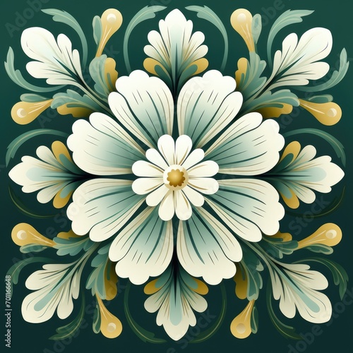  ceramic tile in talavera style with green floral ornament.Rustic green tile watercolor seamless pattern.