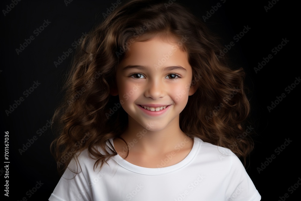Portrait of a beautiful little girl with long curly hair on a black background Portrait of a beautiful little girl with long curly hair on a black background
