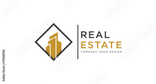 Free Download Black and Gold Real Estate Logo Image on White Background. Flat Vector Logo Design Template Element for Construction Architecture Building Logos. - GFXLoad