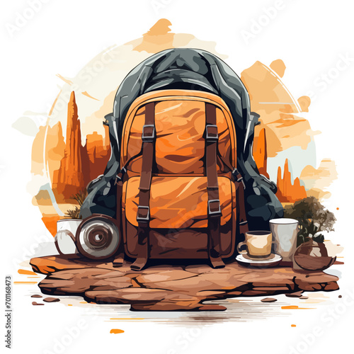 Tourist travel composition from backpack, accessories