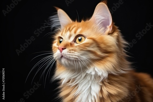 Adorable cat on black background, closeup with space for text. Lovely pet © Muh