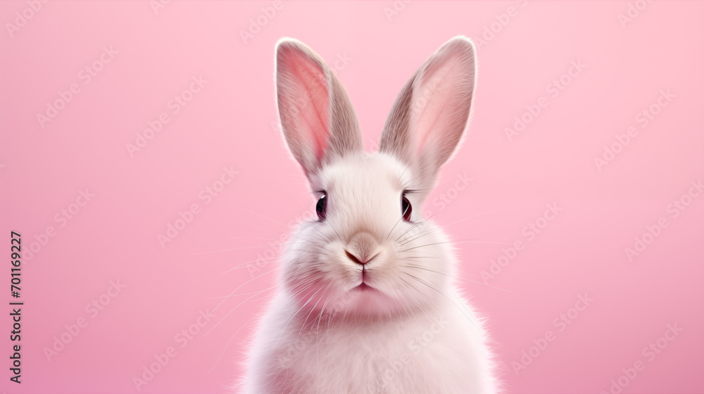 Fototapeta premium Rabbit on pastel pink background
