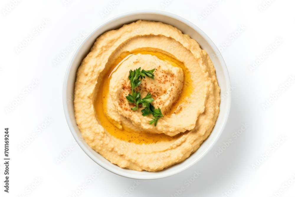 Hummus bowl on white background Hummus bowl on white background