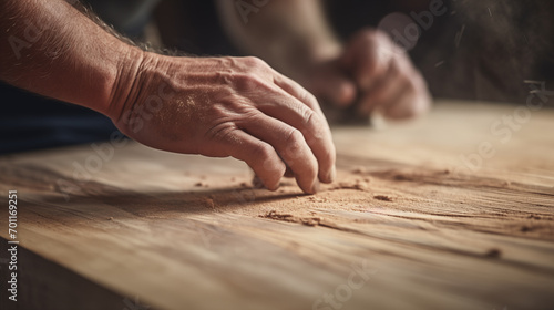 Close-up of a carpenter polishing or modifying a piece of wood. Make it according to the size you want to use.