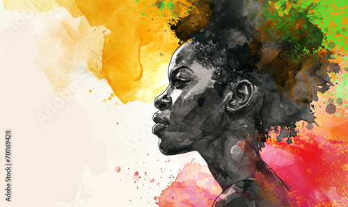 portrait of a black woman in watercolor style 