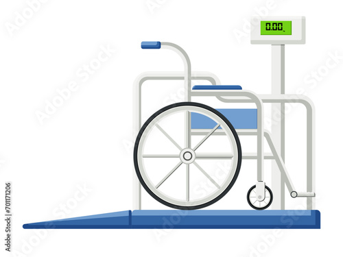 Medical equipment, Wheelchair scales, specialized weighing instruments designed to accommodate individuals use wheelchairs. Flat design