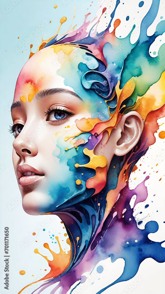 watercolor paint splash potrait beautiful woman background