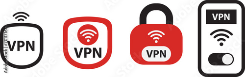 Set VPN icons. Vpn Shield and lock with vpn icon. Safe for wifi and server. Wifi internet signal symbols in the security shield isolated on white background. Vector illustration
