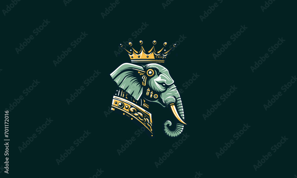 head elephant wearing crown vector illustration logo flat design