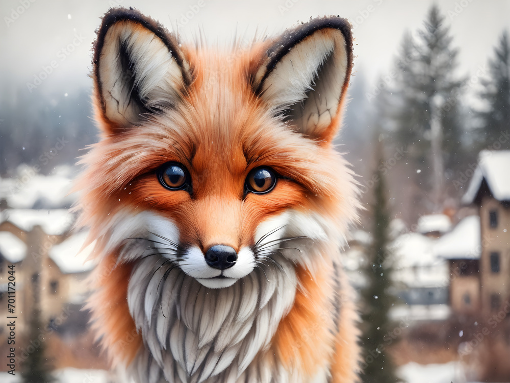 Obraz premium watercolor illustration fox in the snow