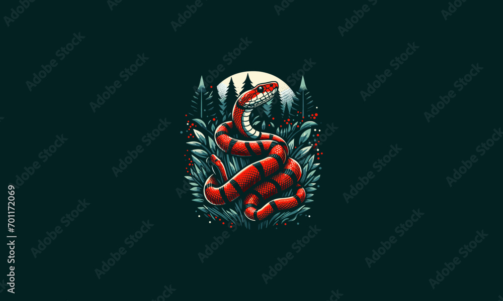 red snake on forest vector illustration artwork design - obrazy, fototapety, plakaty 