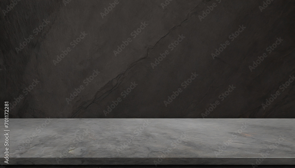 empty grey marble tabletop with dark black cement stone background for product displayed in rustic mood and tone. luxury background for product stand with empty copy space for party, promotion. - obrazy, fototapety, plakaty 