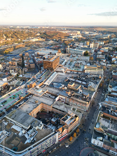 Beautiful High angle View of Central Luton City of England UK. December 1st, 2023
