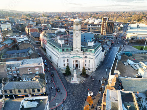 Beautiful High angle View of Central Luton City of England UK. December 1st  2023