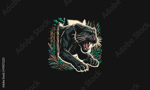 panther attack on forest vector illustration artwork design
