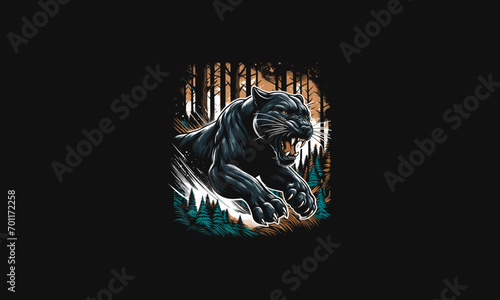 panther attack on forest vector illustration artwork design
