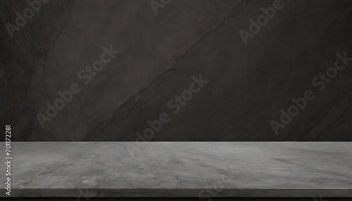empty grey marble tabletop with dark black cement stone background for product displayed in rustic mood and tone. luxury background for product stand with empty copy space for party, promotion. photo